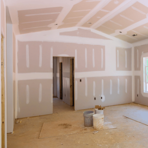 freshly hung drywall